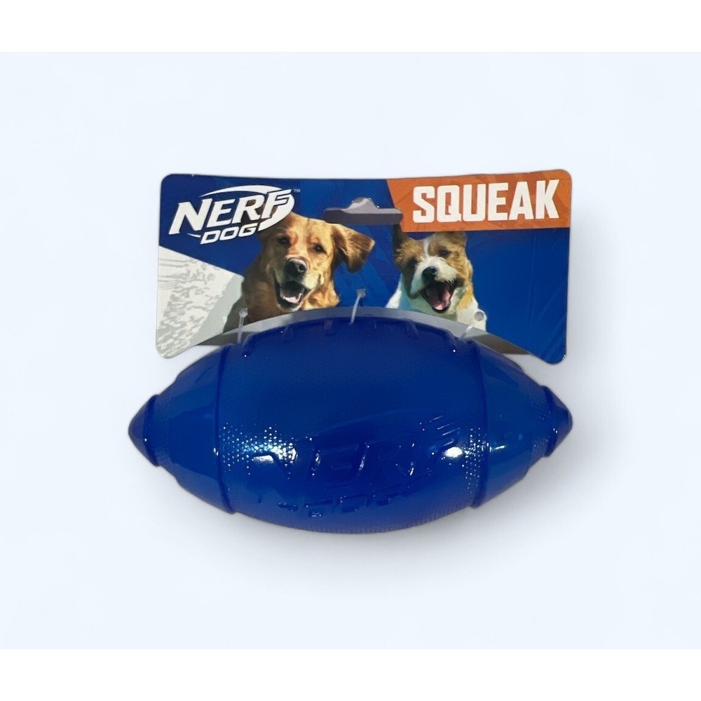 NERF Dog Squeak FOOTBALL Toy 7" Blue